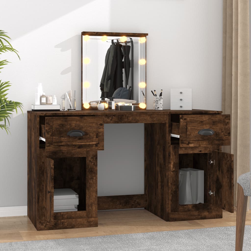Schminktisch mit LED-Leuchten Sonoma-Eiche 130x50x132,5 cm
