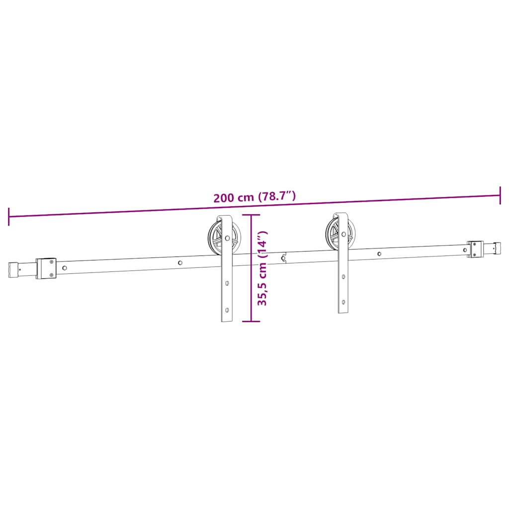 Schiebetürbeschlag-Set 183 cm Stahl Schwarz