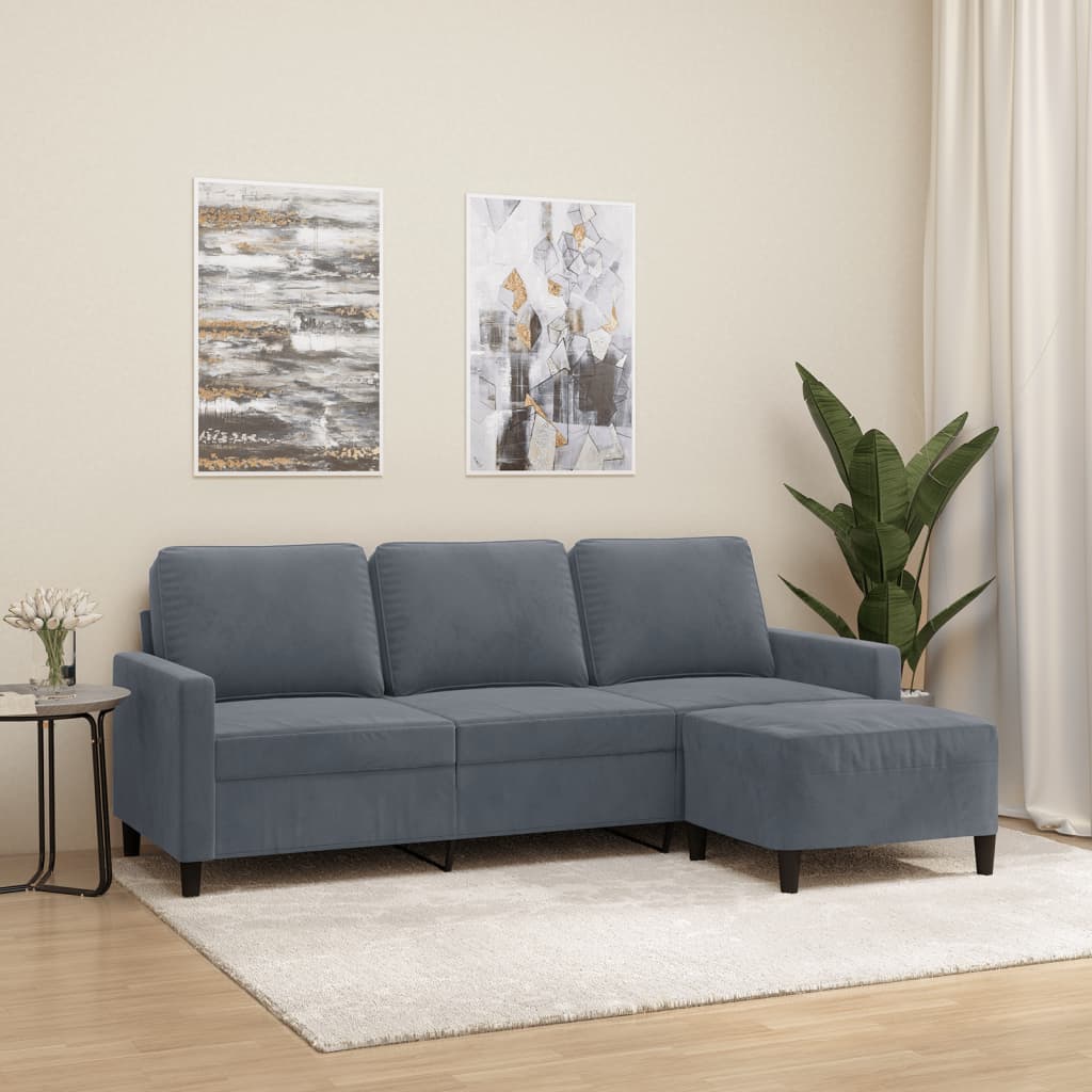 3-Sitzer-Sofa mit Hocker Rosa 180 cm Samt