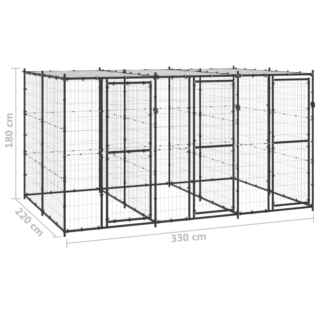 Outdoor-Hundezwinger Stahl mit Überdachung 110x220x180 cm