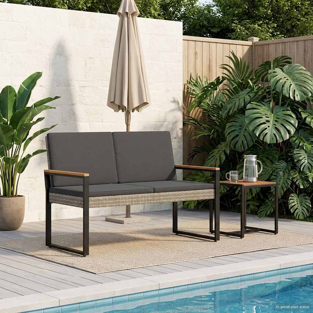 Bank Outdoor mit Kissen Schwarz 107 x 61 x 80 cm Poly-Rattan