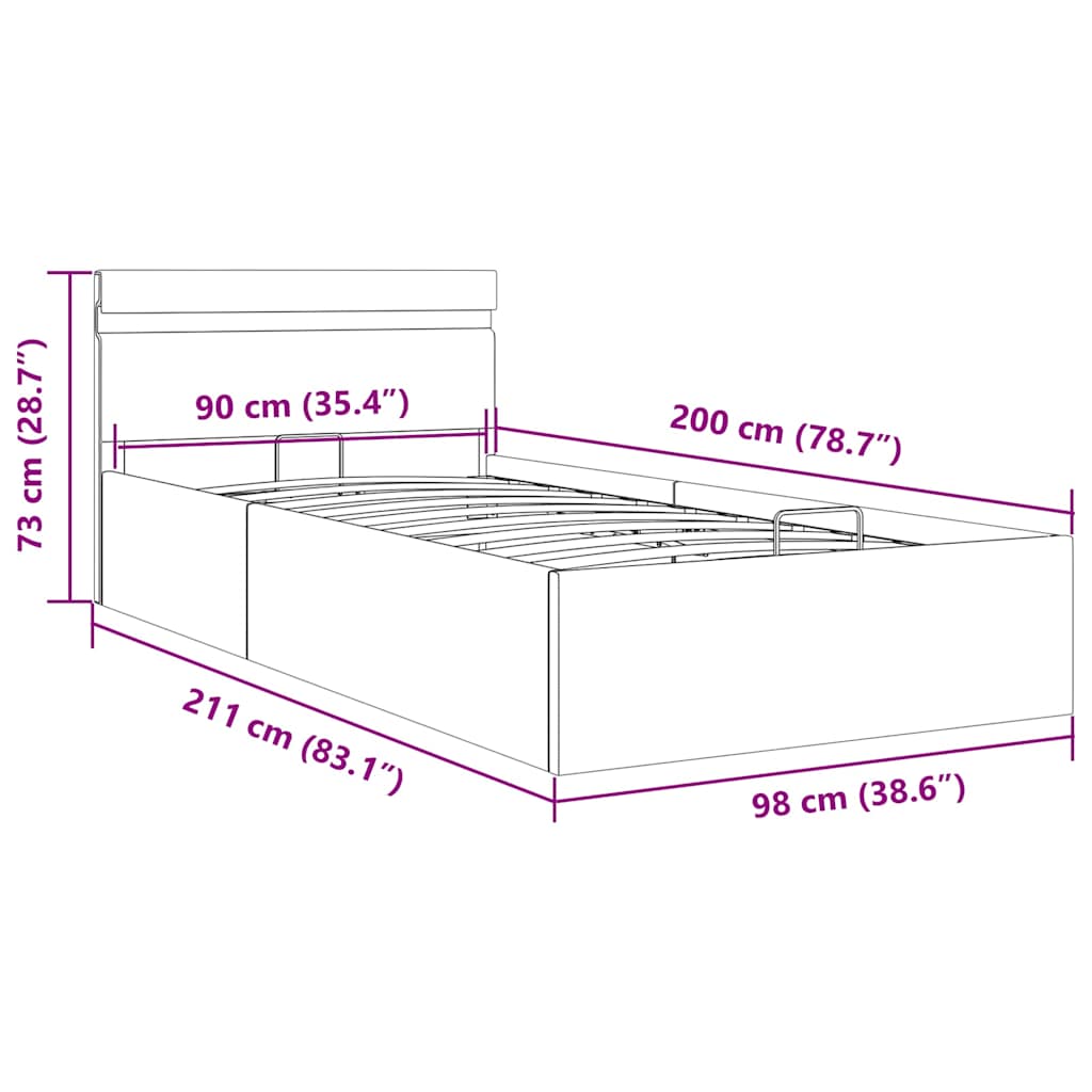Bett mit Bettkasten Hydraulisch LED Dunkelgrau Stoff 90x200 cm