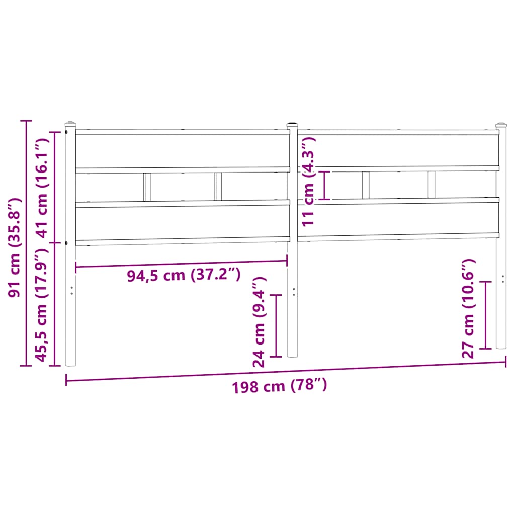 Ersatz-Kopfteil Räuchereiche 100 cm Eisen und Holzwerkstoff