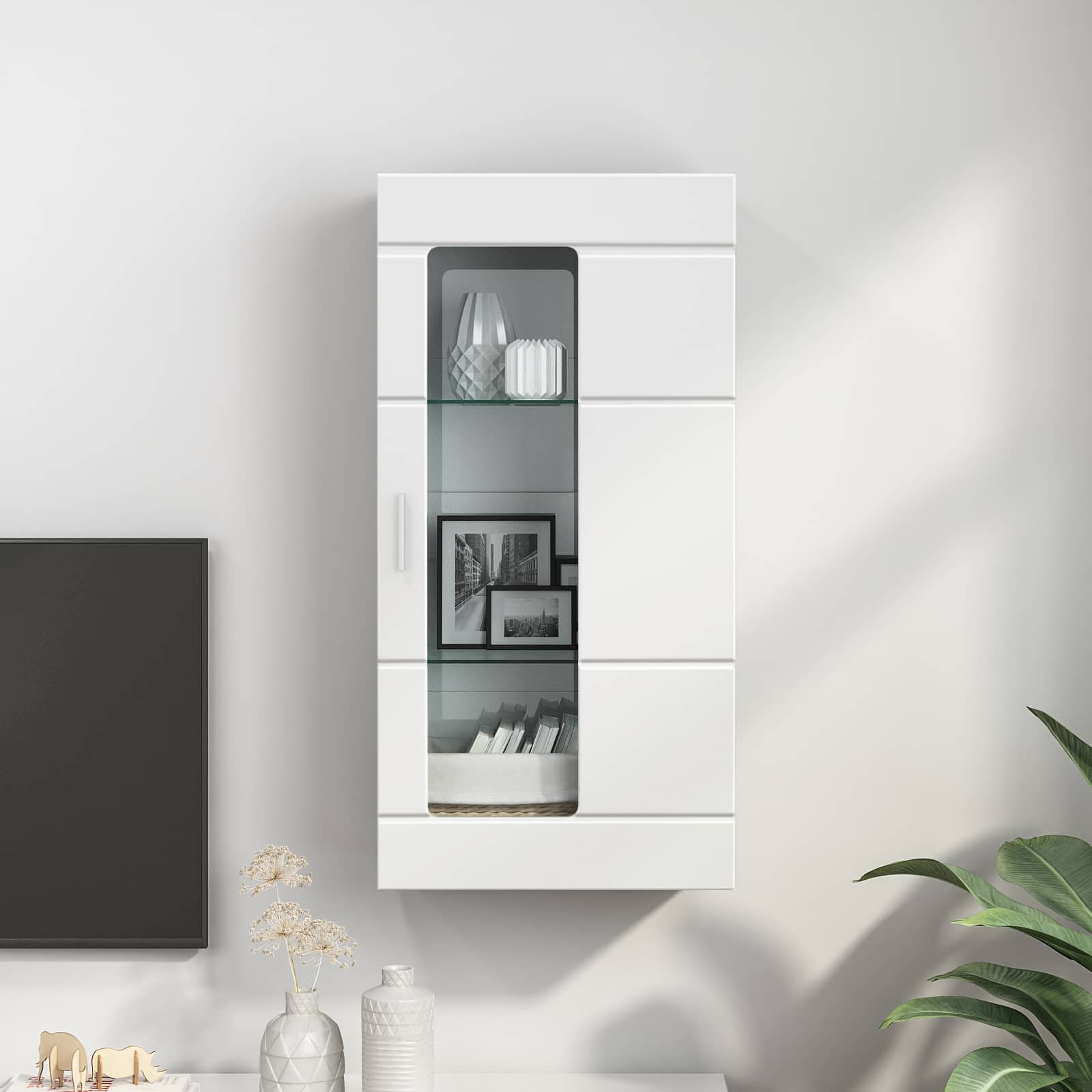 Highboard mit Regal FLORIN Weiß 60 x 35 x 182 cm Holzwerkstoff