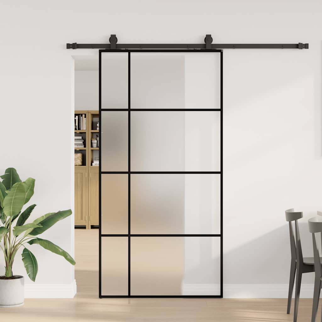 Schiebetür mit Beschlag Schwarz 76x205 cm ESG-Glas