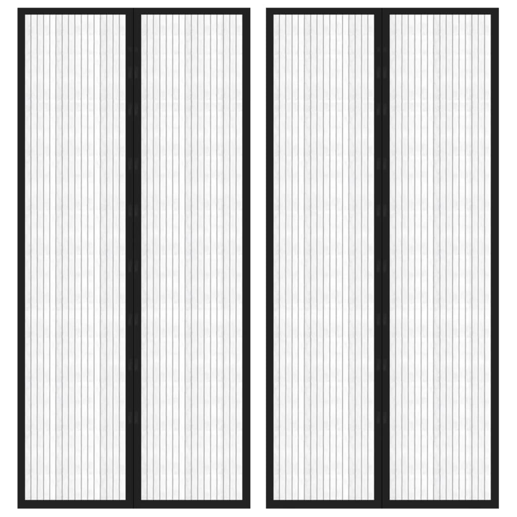 Fliegengitter-Türvorhänge 2 Stk. Magnet Schwarz 200x80 cm