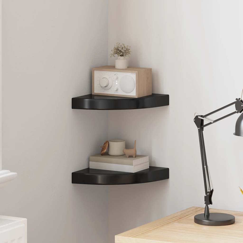Schwebende Eckregale 2 Stk. Hochglanz-Weiß 25x25x3,8 cm MDF