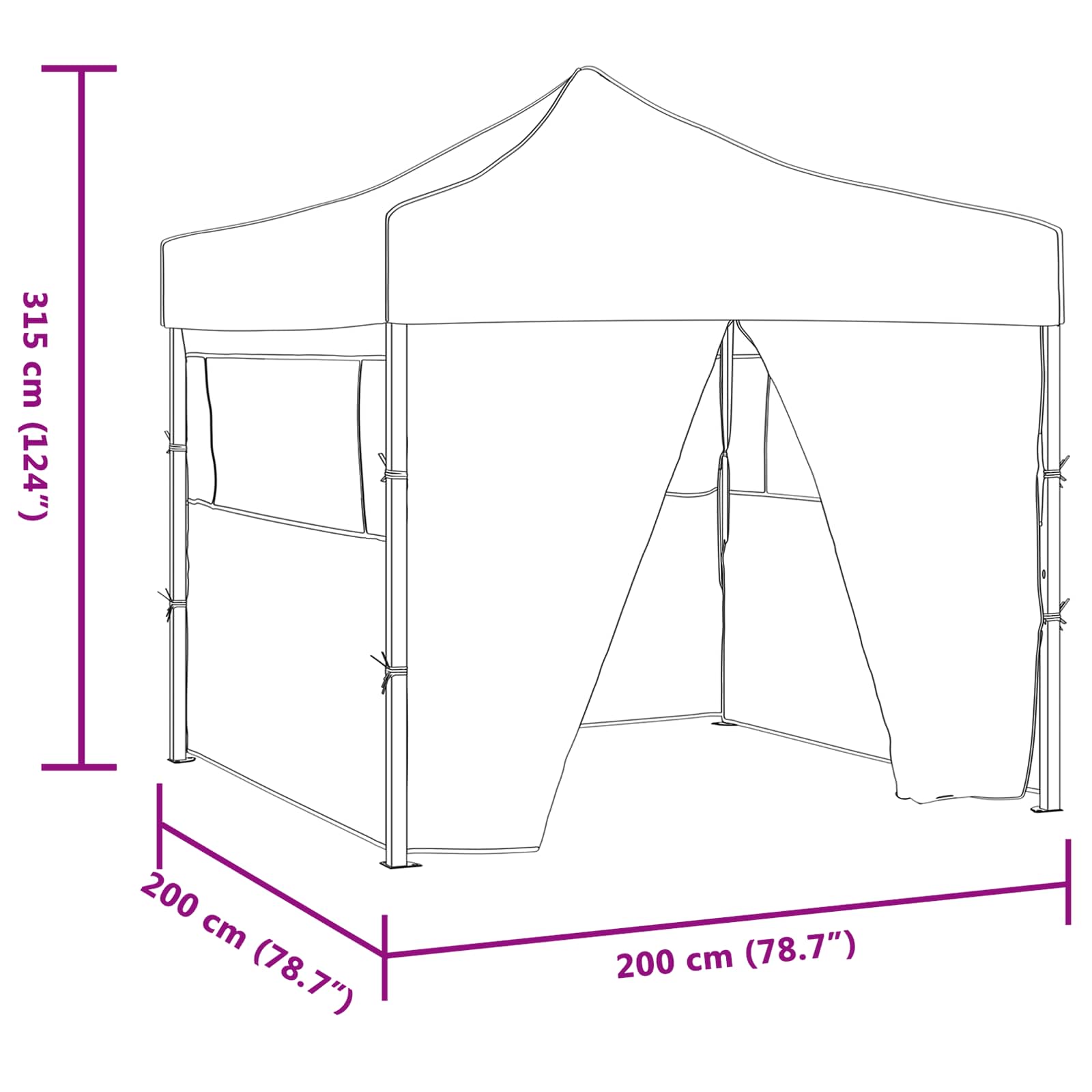 Partyzelt Faltbar Pop-Up Schwarz 200x200x306 cm