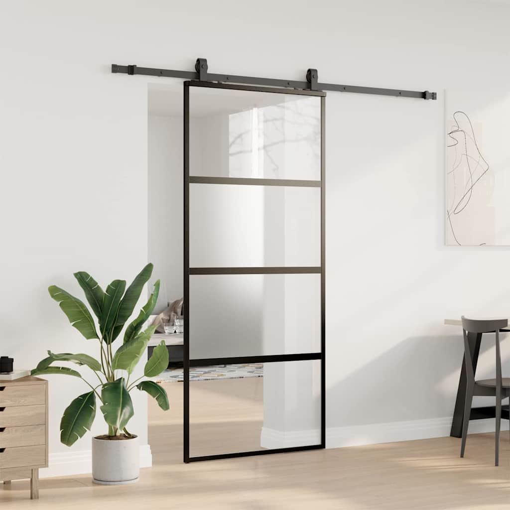 Schiebetür mit Beschlag Schwarz 76x205 cm Hartglas