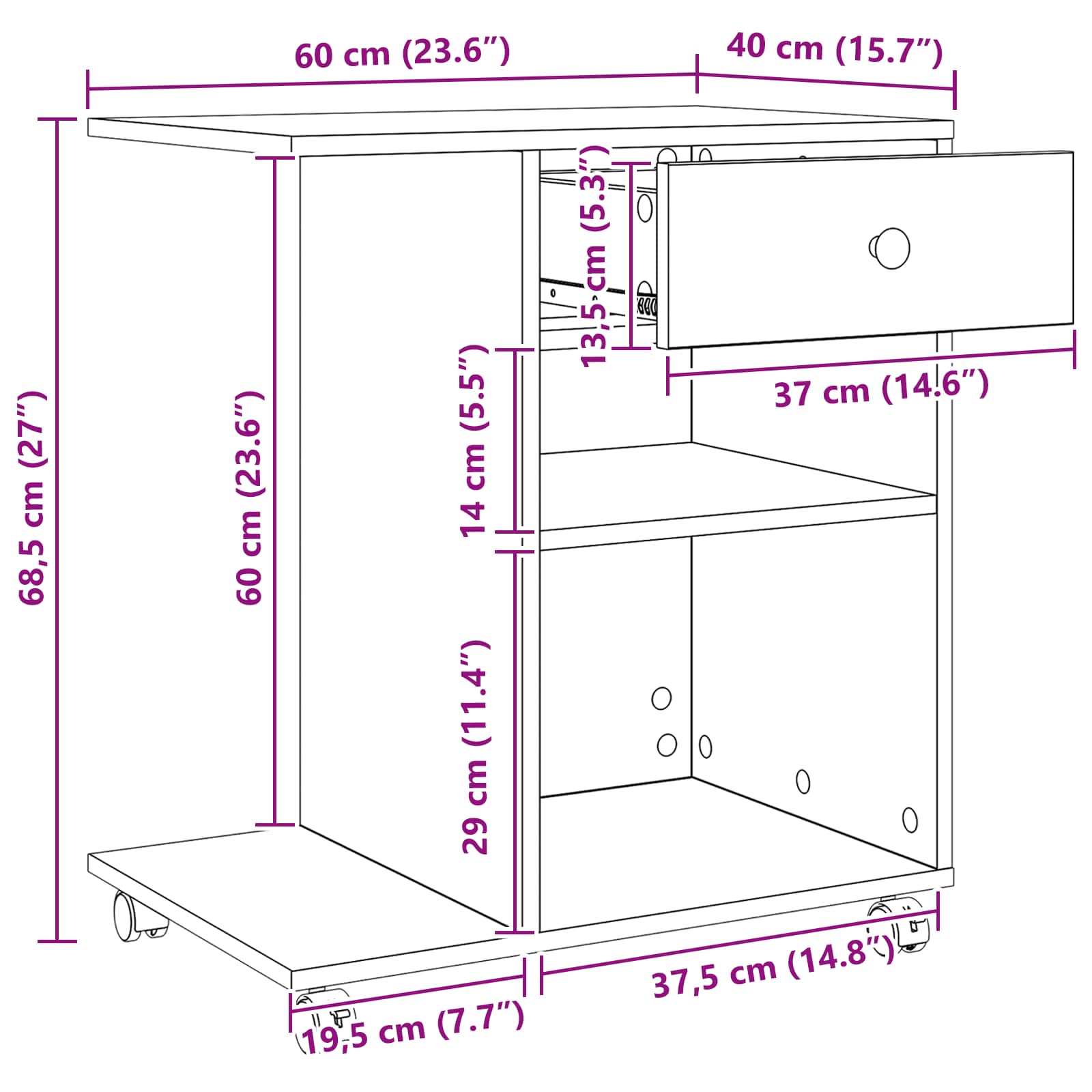 Druckerständer Uni Altholz 60 x 40 x 68.5 cm Holzwerkstoff