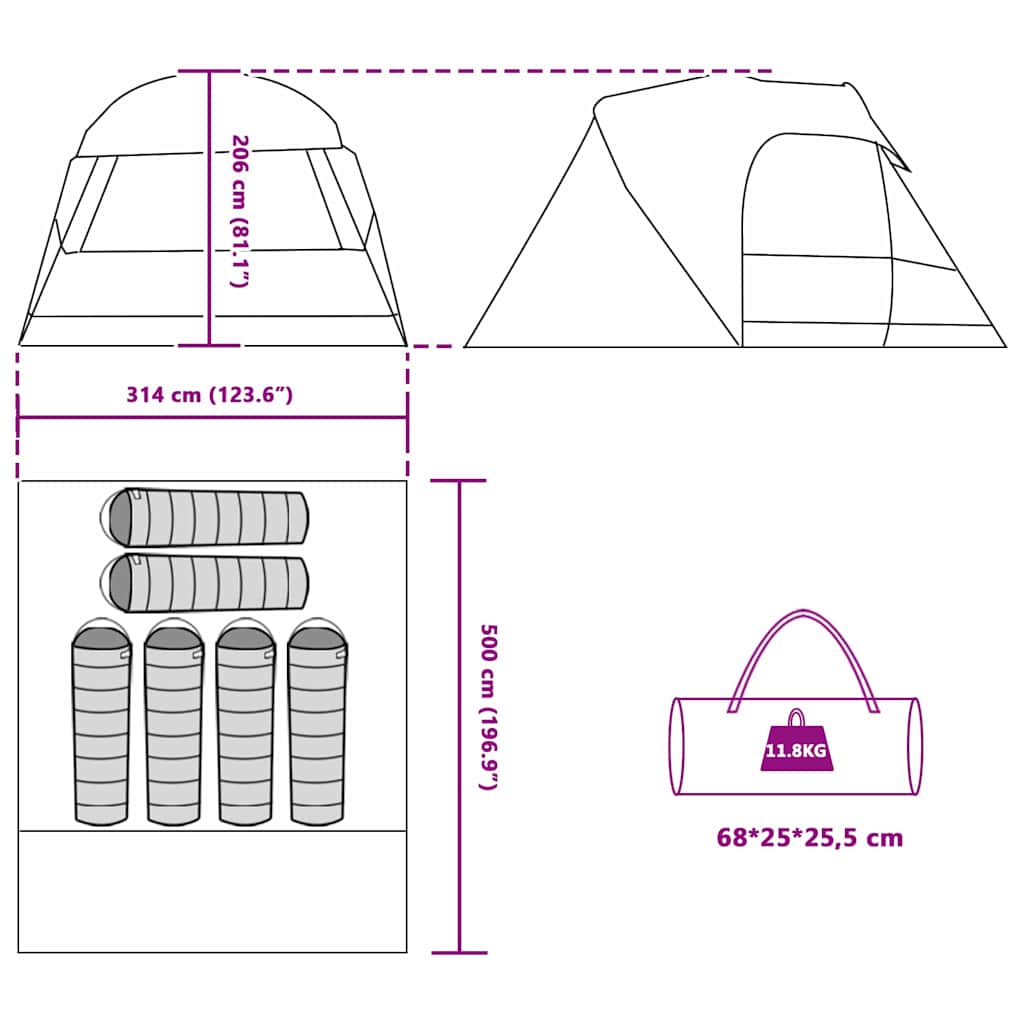 Dome Zelt für 4 Personen mit Dach Grün 455 x 252 x 178 cm