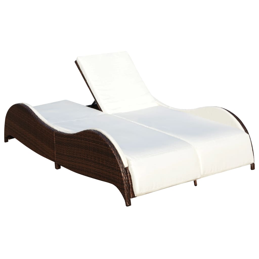 Doppel-Sonnenliege mit Auflage Poly Rattan Schwarz