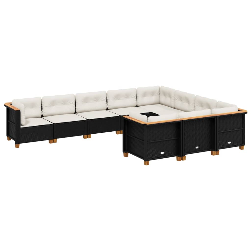 10-tlg. Garten-Sofagarnitur mit Kissen Beige Poly Rattan