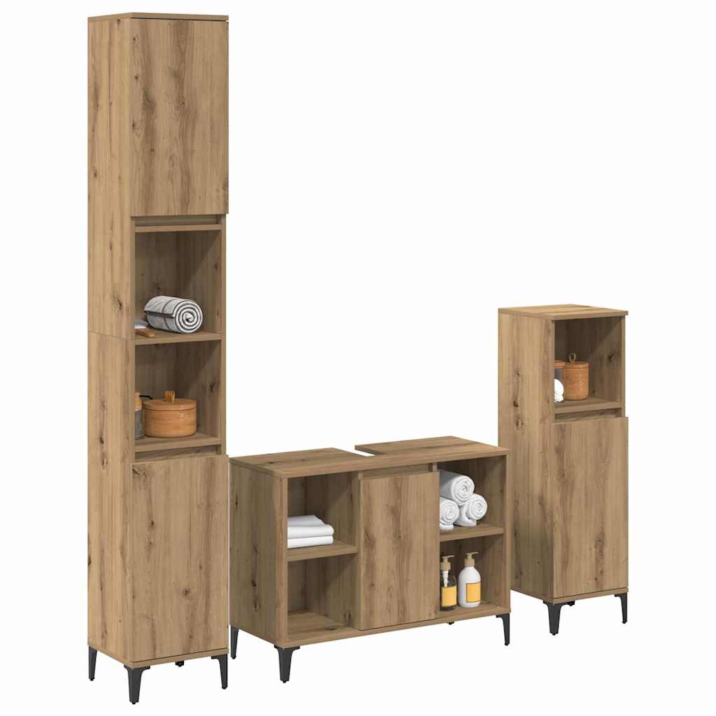 3-tlg. Badmöbel-Set Räuchereiche Holzwerkstoff