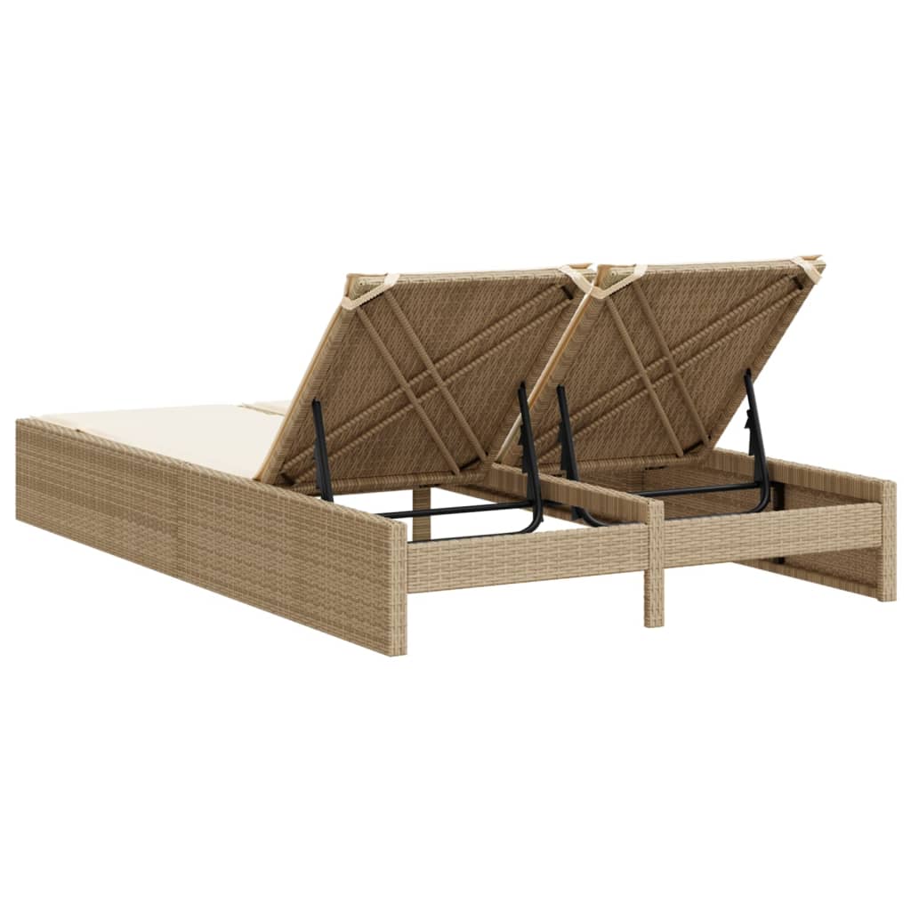 Doppel-Sonnenliege mit Kissen Schwarz Poly Rattan