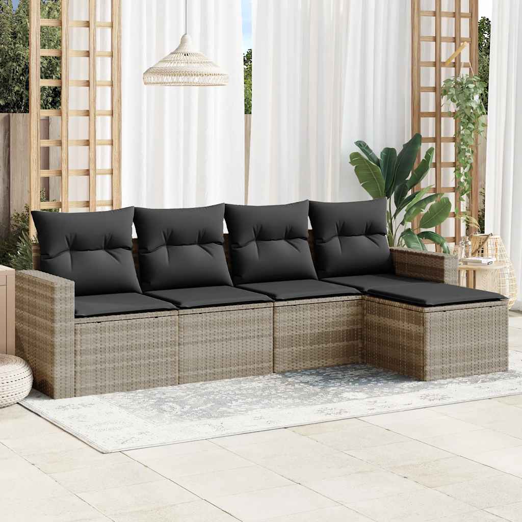 5-tlg. Garten-Sofagarnitur mit Kissen Schwarz Poly Rattan