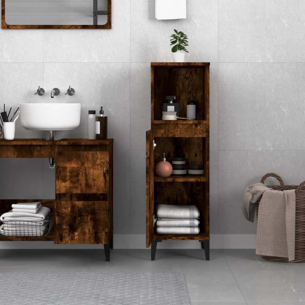 Badschrank Weiß 30x30x100 cm Holzwerkstoff