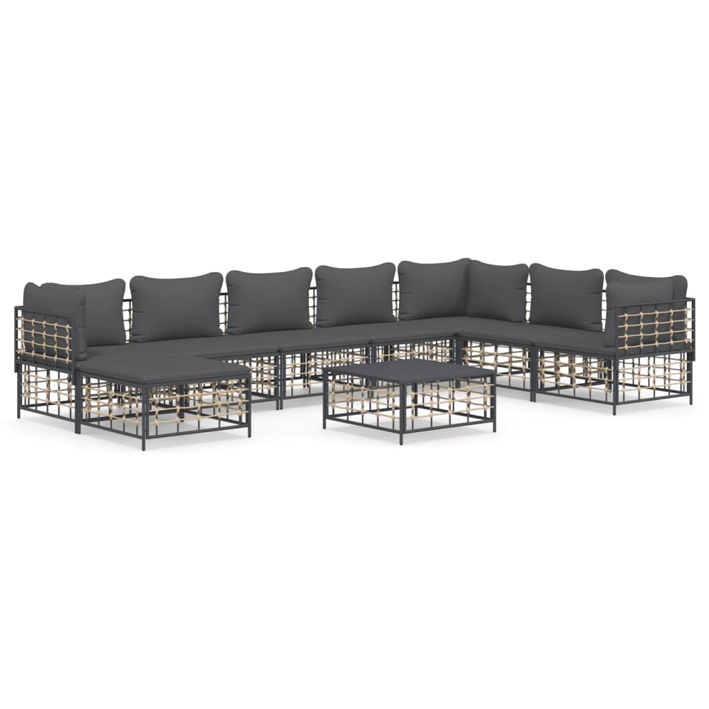 7-tlg. Garten-Lounge-Set mit Kissen Anthrazit Poly Rattan