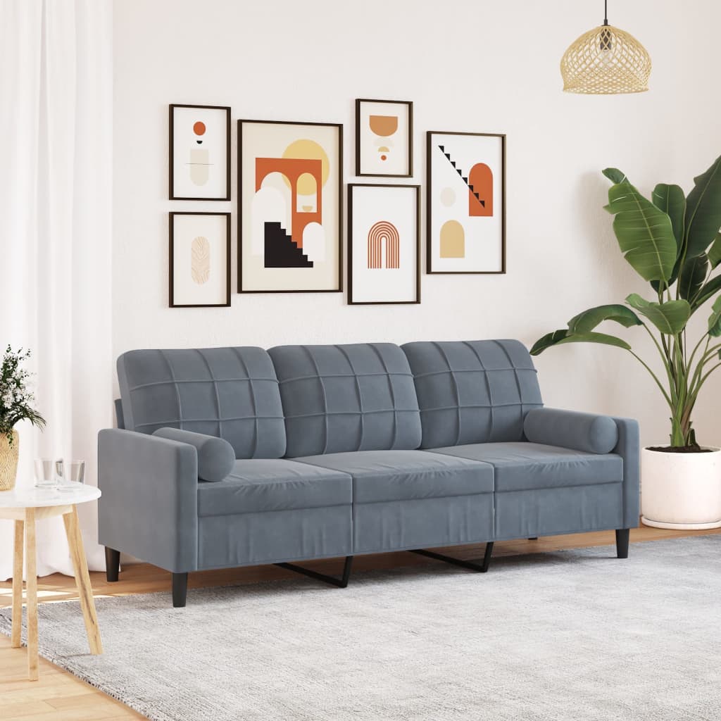 2-Sitzer-Sofa mit Zierkissen Hellgrau 120 cm Samt