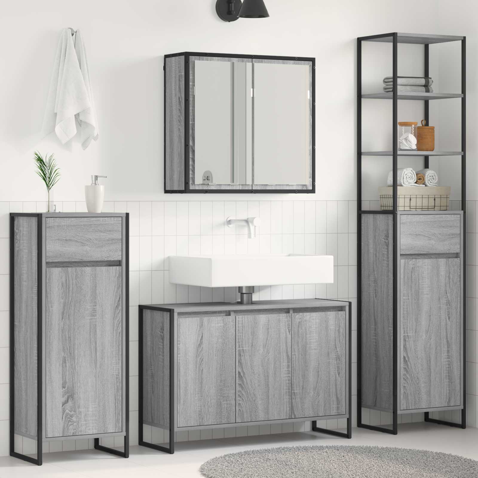 Badezimmermöbel-Set mit Tür Schwarz Eichen-Optik Holzwerkstoff