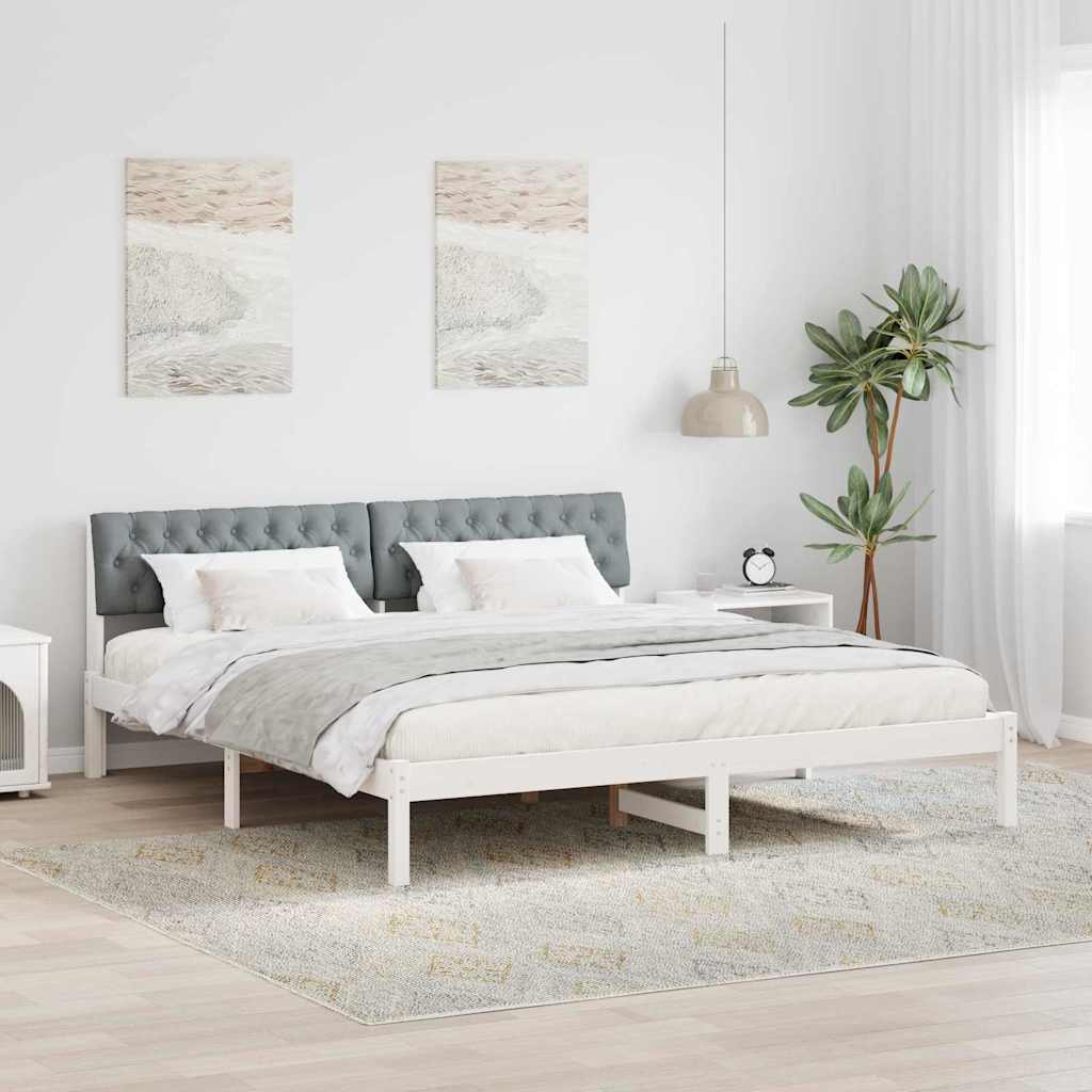 Bettgestell Braun und hellgrau 200 x 200 cm Massivholz Kiefer