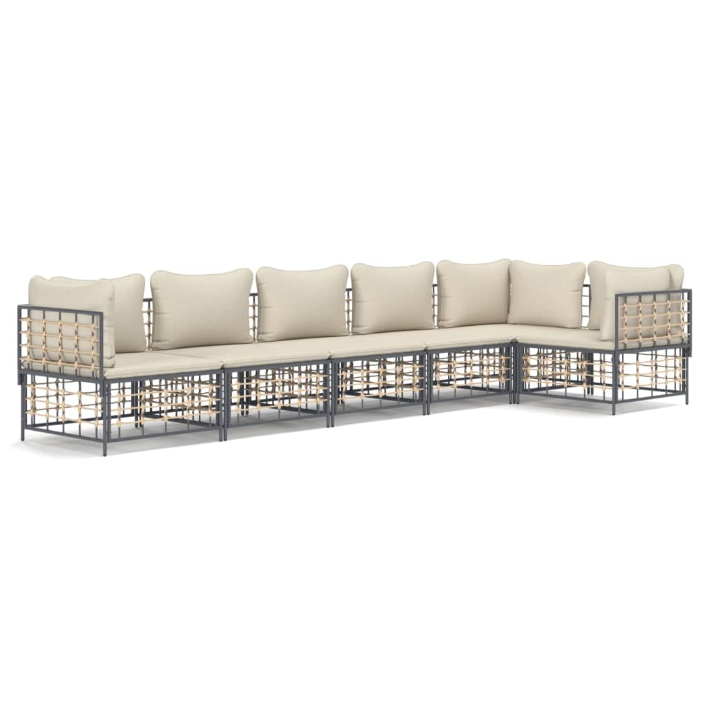 5-tlg. Garten-Lounge-Set mit Kissen Anthrazit Poly Rattan