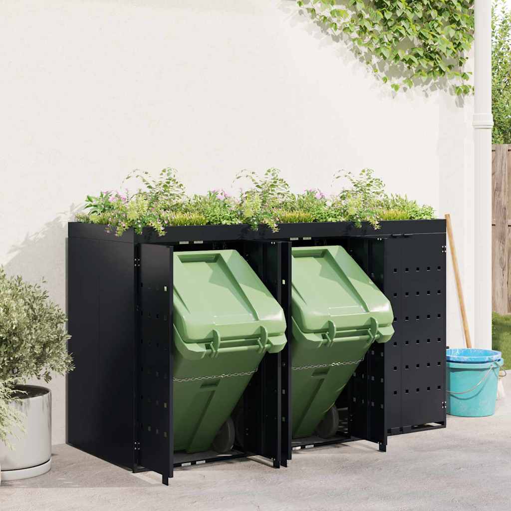 Mülltonnenbox für 2 Tonnen Schwarz 138x79x117 cm Stahl