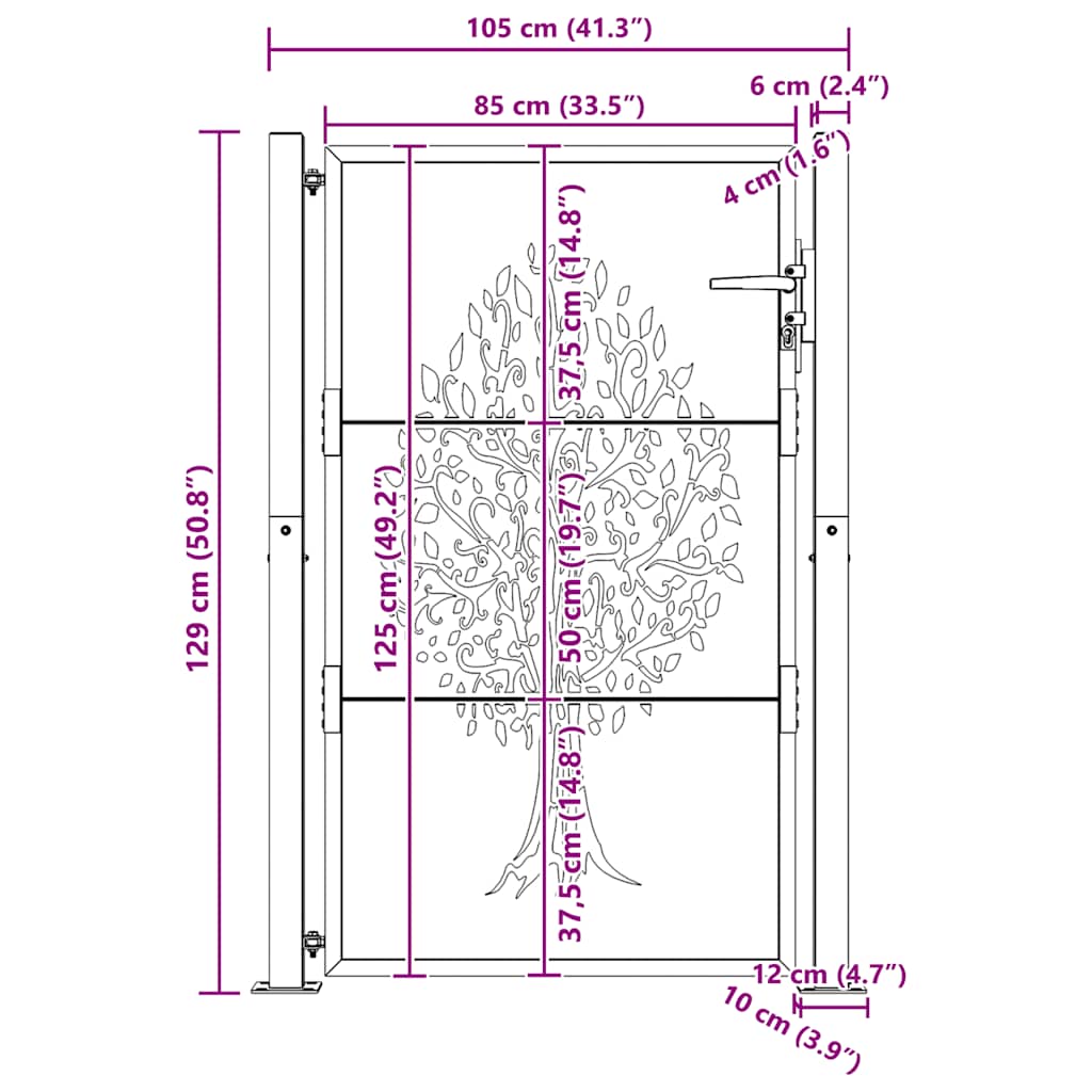 Gartentor 100x75 cm Cortenstahl Baumdesign
