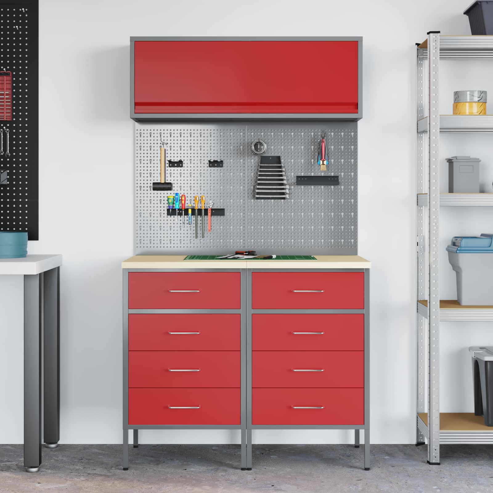Arbeitsschrankset mit Schubladen mit Regal 8 pcs Grau
