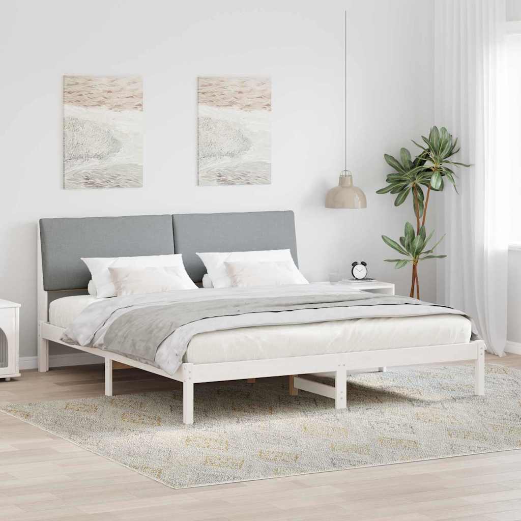 Bettgestell Braun und hellgrau 200 x 200 cm Massivholz Kiefer