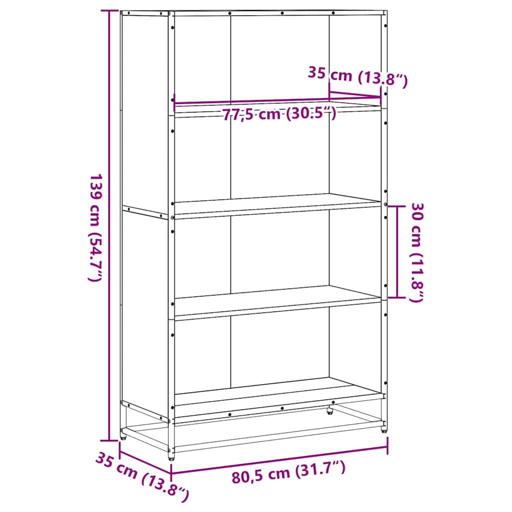 Bücherregal Schwarz 60x35x139 cm Holzwerkstoff