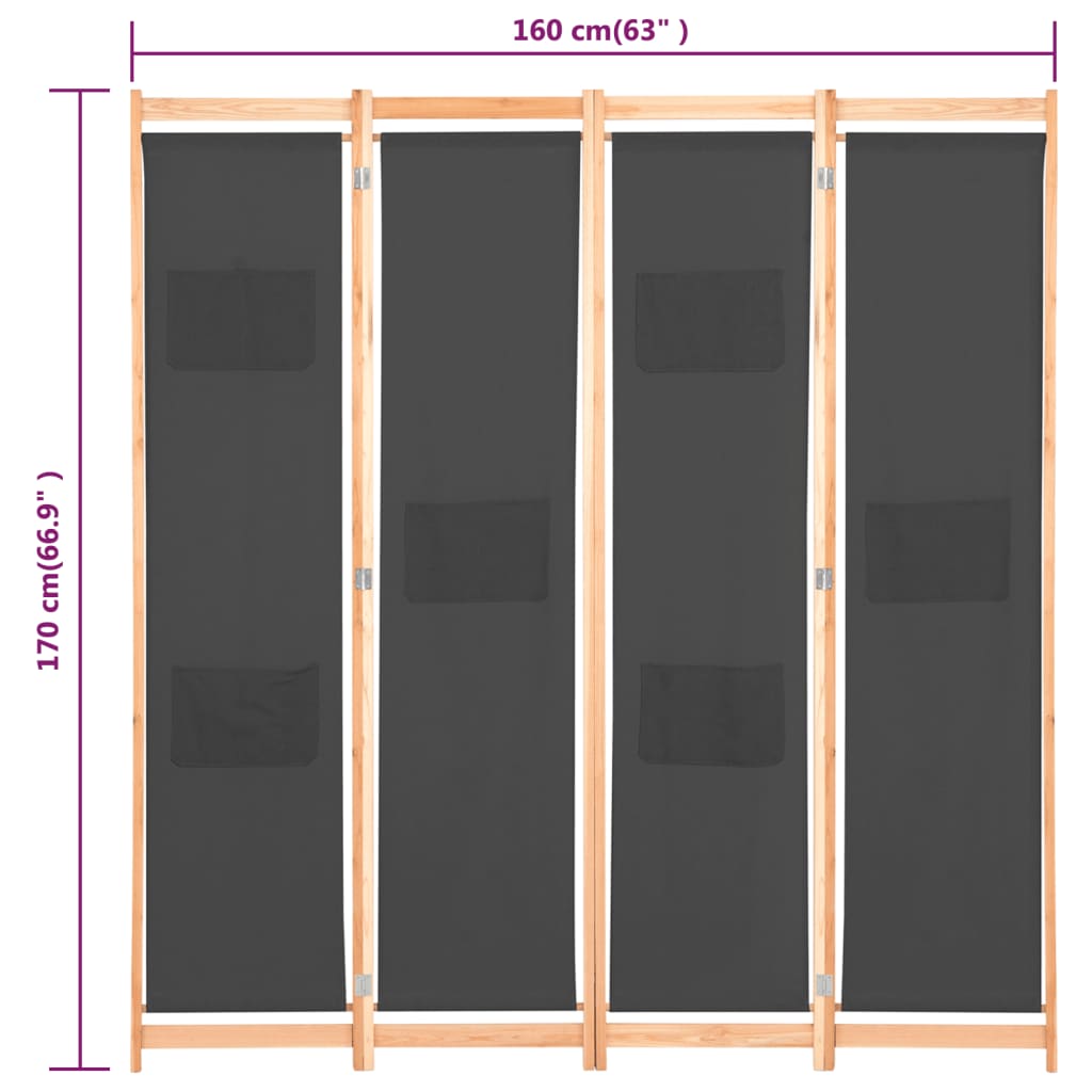 5-teiliger Raumteiler Creme 200 x 170 x 4 cm Stoff
