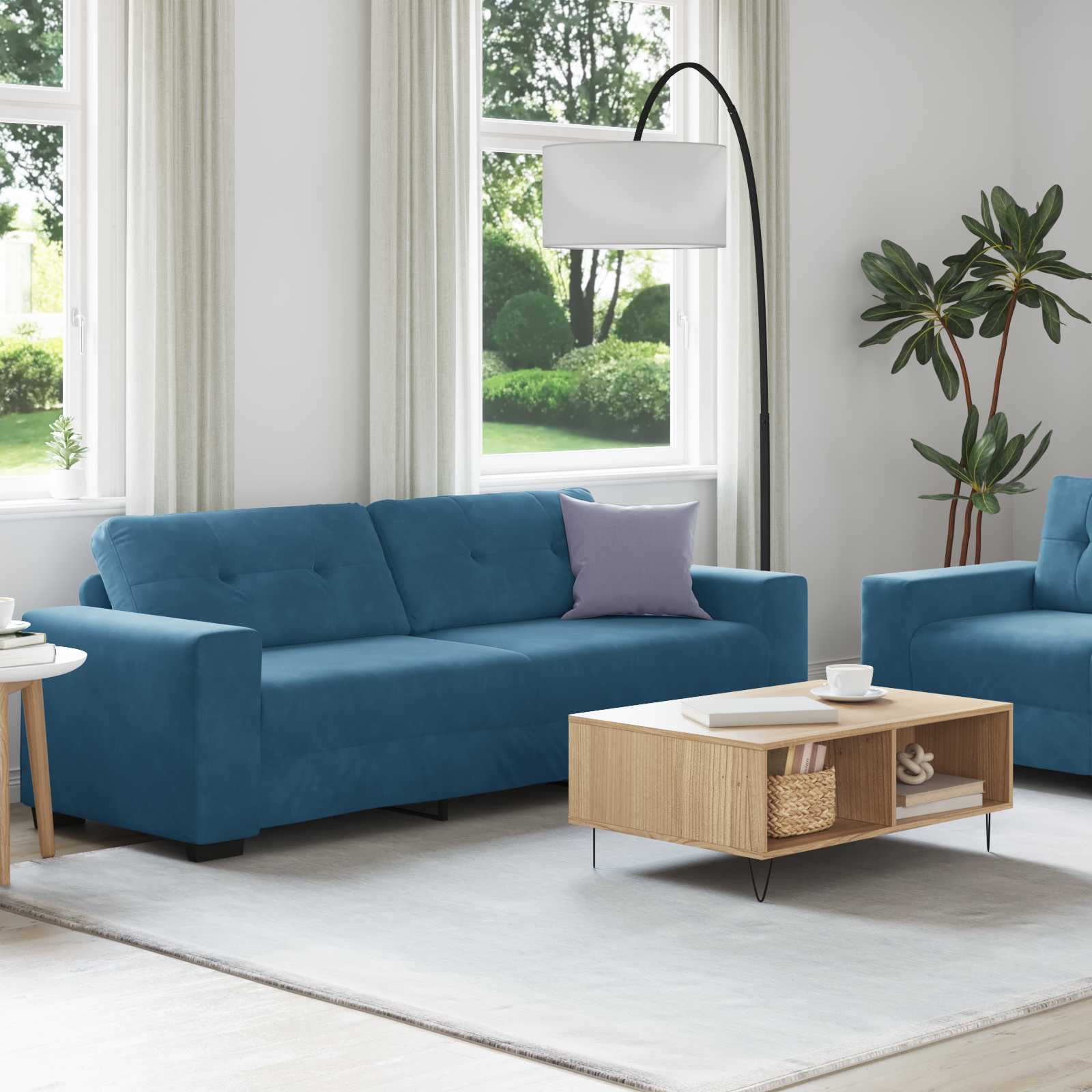 2-teiliges Sofa-Set mit Kissen, hellgrauer Samt
