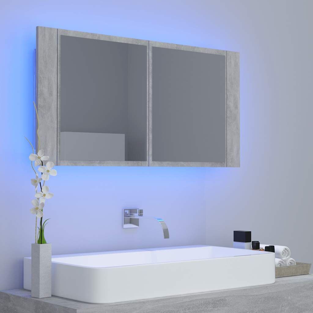 LED-Bad-Spiegelschrank Grau 90x12x45 cm Acryl
