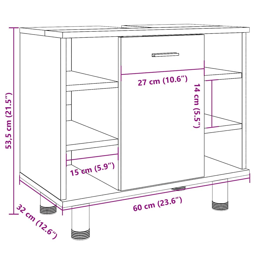 Badezimmerschrank Weiß 60x32x53,5 cm Holzwerkstoff