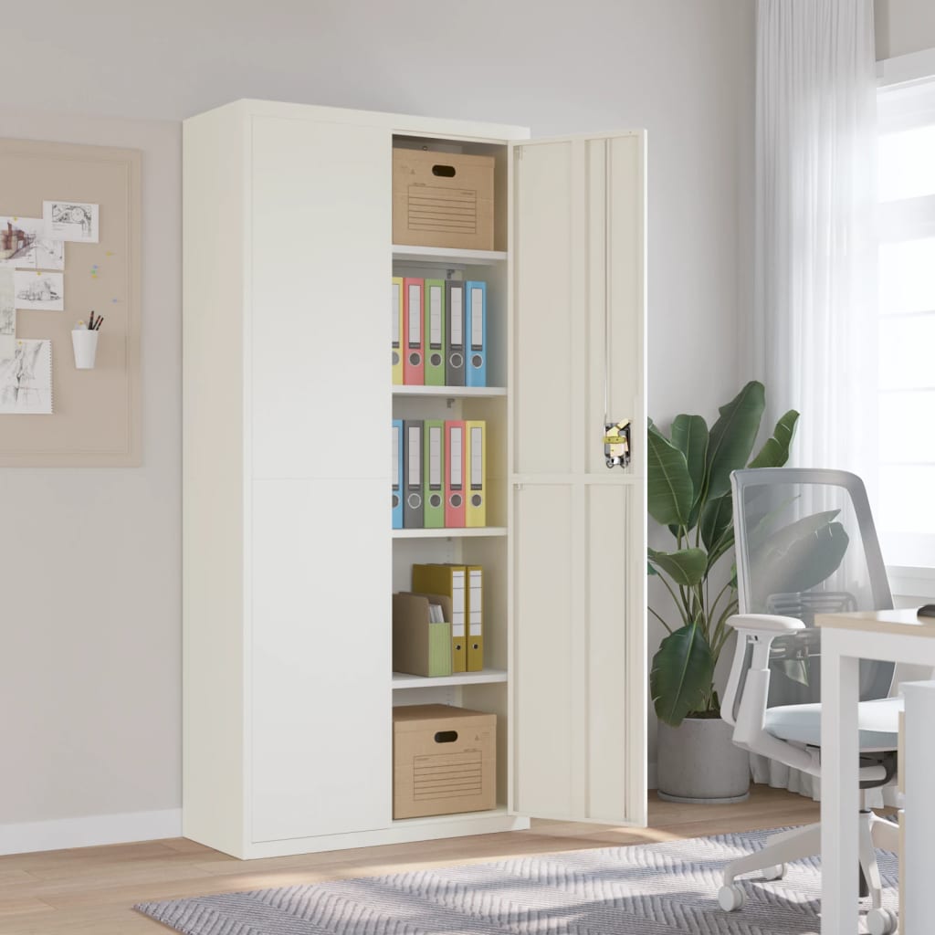 Aktenschrank mit 2 Türen Grau 90 cm Stahl