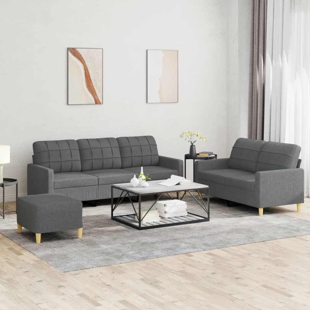 3-tlg. Sofagarnitur mit Kissen Braun Stoff