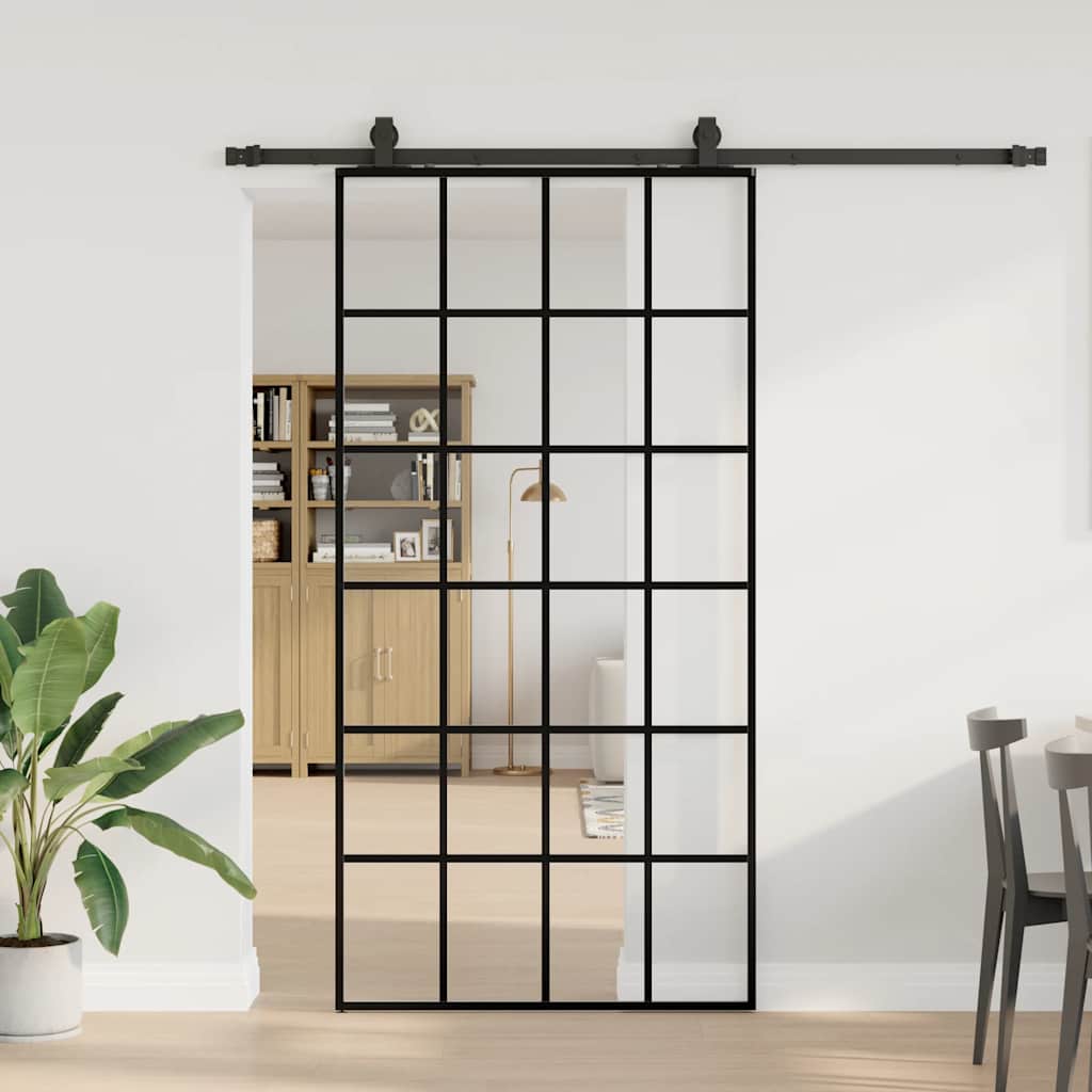 Schiebetür mit Beschlag Schwarz 76x205 cm ESG-Glas