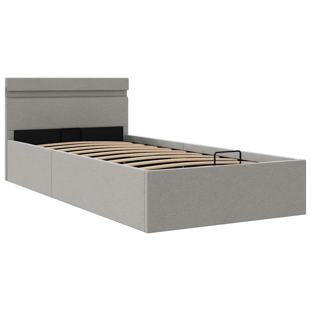Bett mit Bettkasten Hydraulisch LED Dunkelgrau Stoff 90x200 cm