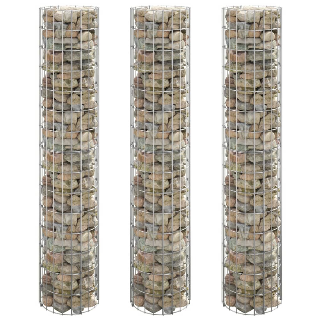 Gabionen-Hochbeete 3 Stk. Rund Verzinkter Stahl Ø30x50 cm