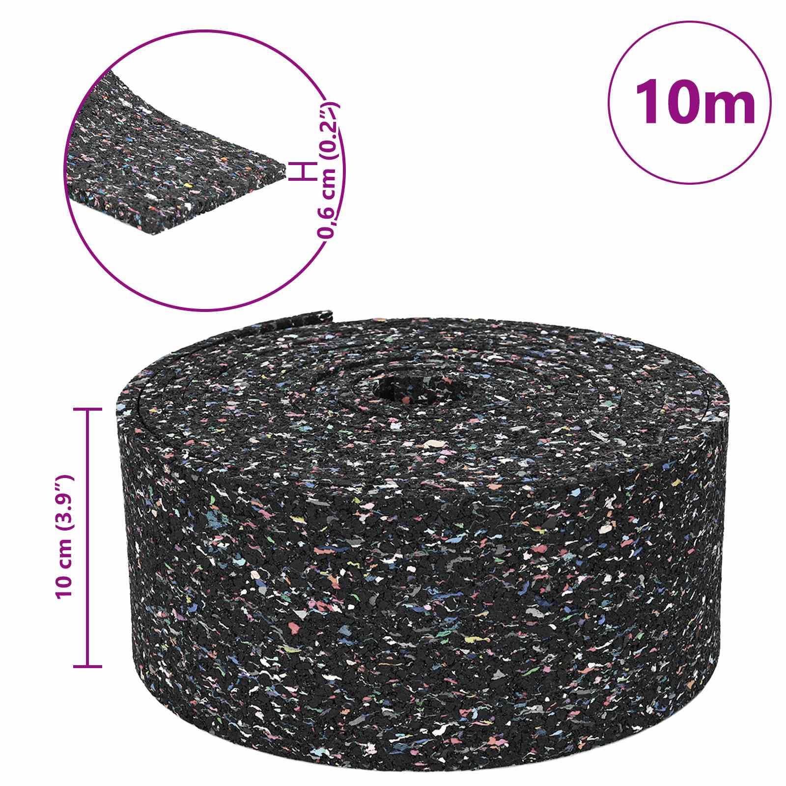 Gummi-Granulat-Rolle Schwarz 200 x 5 x 0,3 cm Gummi