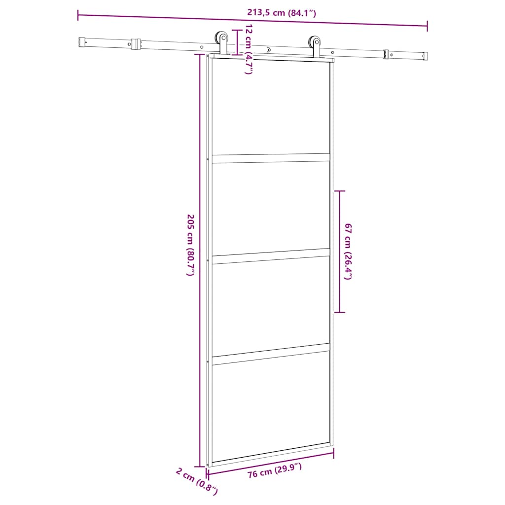 Schiebetür mit Beschlag 76x205 cm ESG-Glas & Aluminium