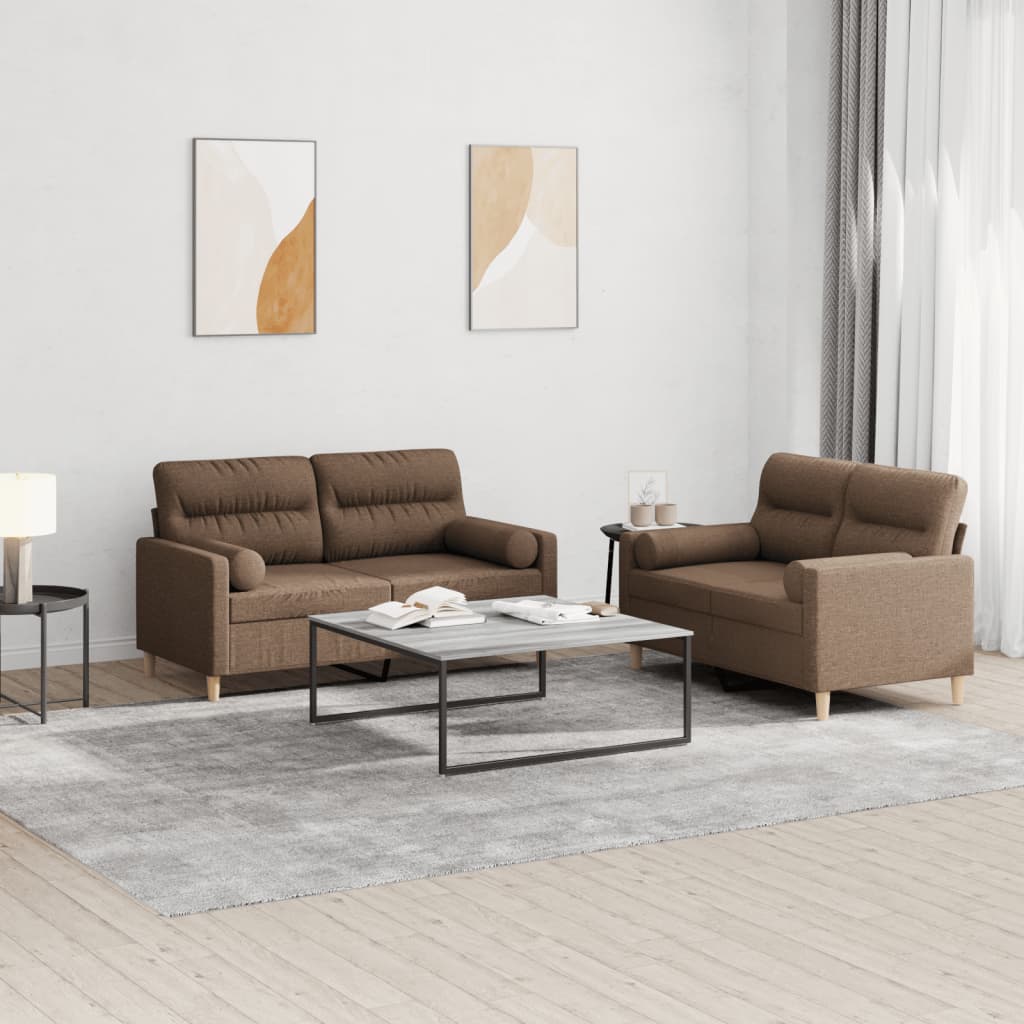 3-tlg. Sofagarnitur mit Kissen Creme Stoff