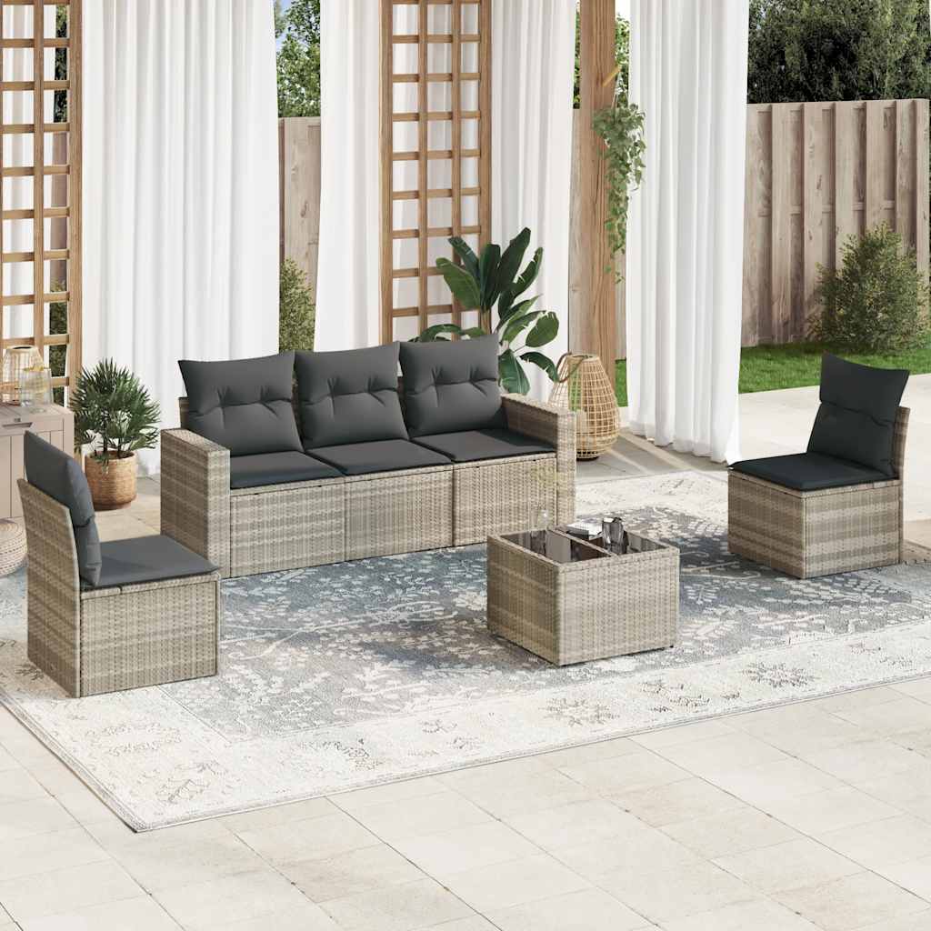 5-tlg. Garten-Sofagarnitur mit Kissen Schwarz Poly Rattan