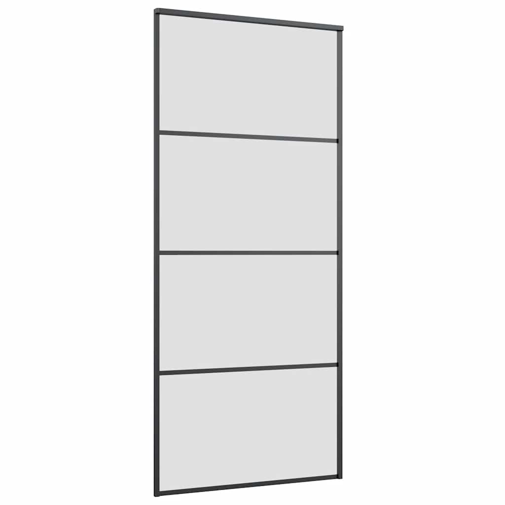 Schiebetür mit Beschlag Schwarz 76x205 cm ESG-Glas