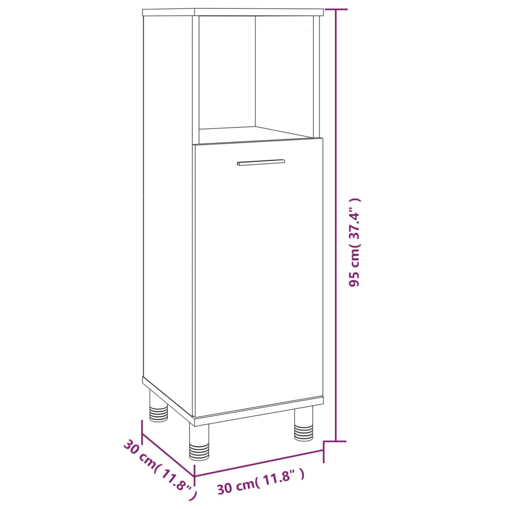 Badezimmerschrank Weiß 30x30x95 cm Holzwerkstoff