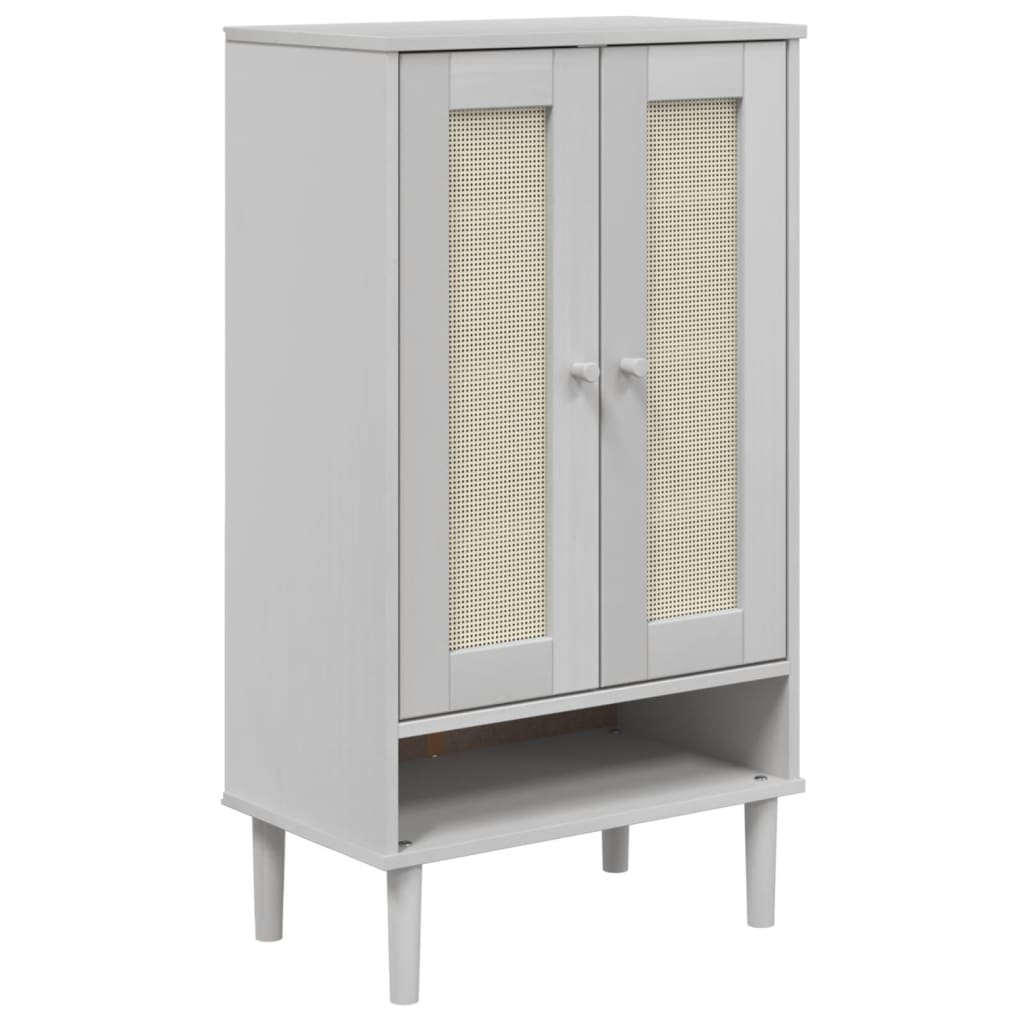 Schuhschrank SENJA Rattan-Optik Braun 59,5x35x107cm Kiefernholz