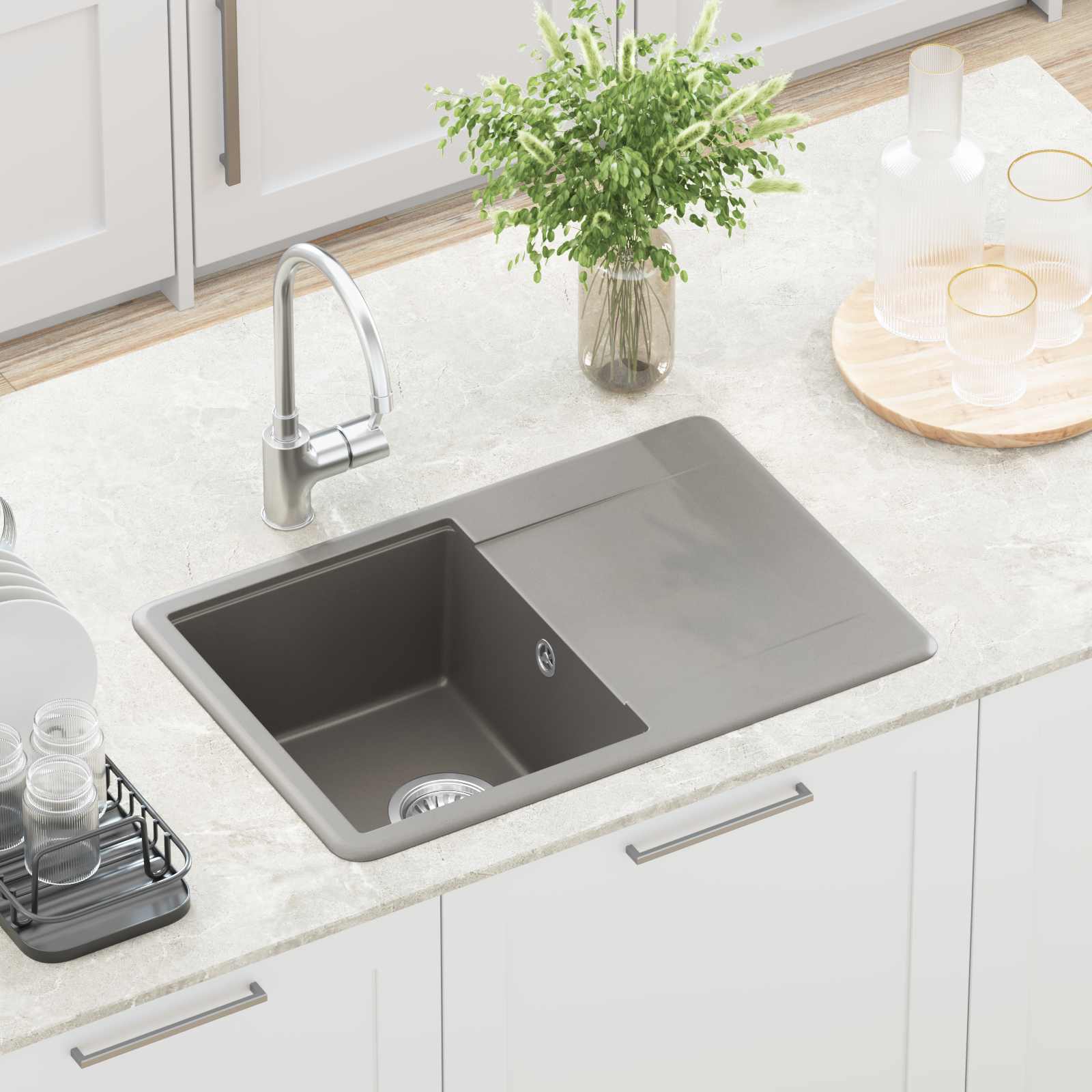 Waschbecken Schwarz 470 x 440 mm Granit