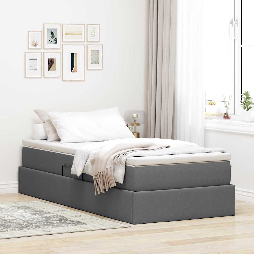 Aufbewahrungsbett mit Matratze Hellgrau 90 x 190 cm Polyester