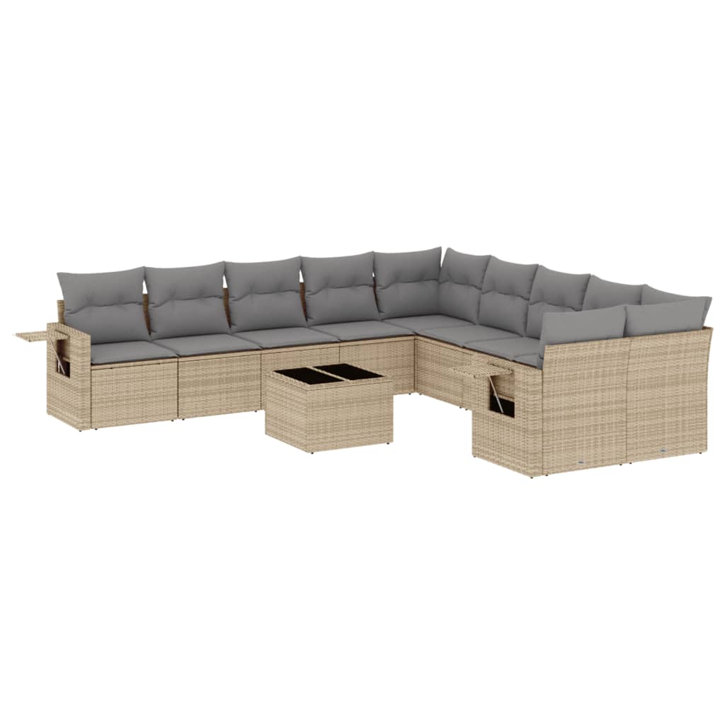 10-tlg. Garten-Sofagarnitur mit Kissen Schwarz Poly Rattan